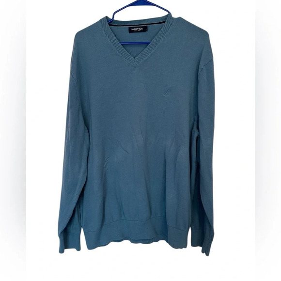 Nautica Other - Nautica Dusty Blue Men’s V Neck Sweater Size L 100% Cotton Business Casual